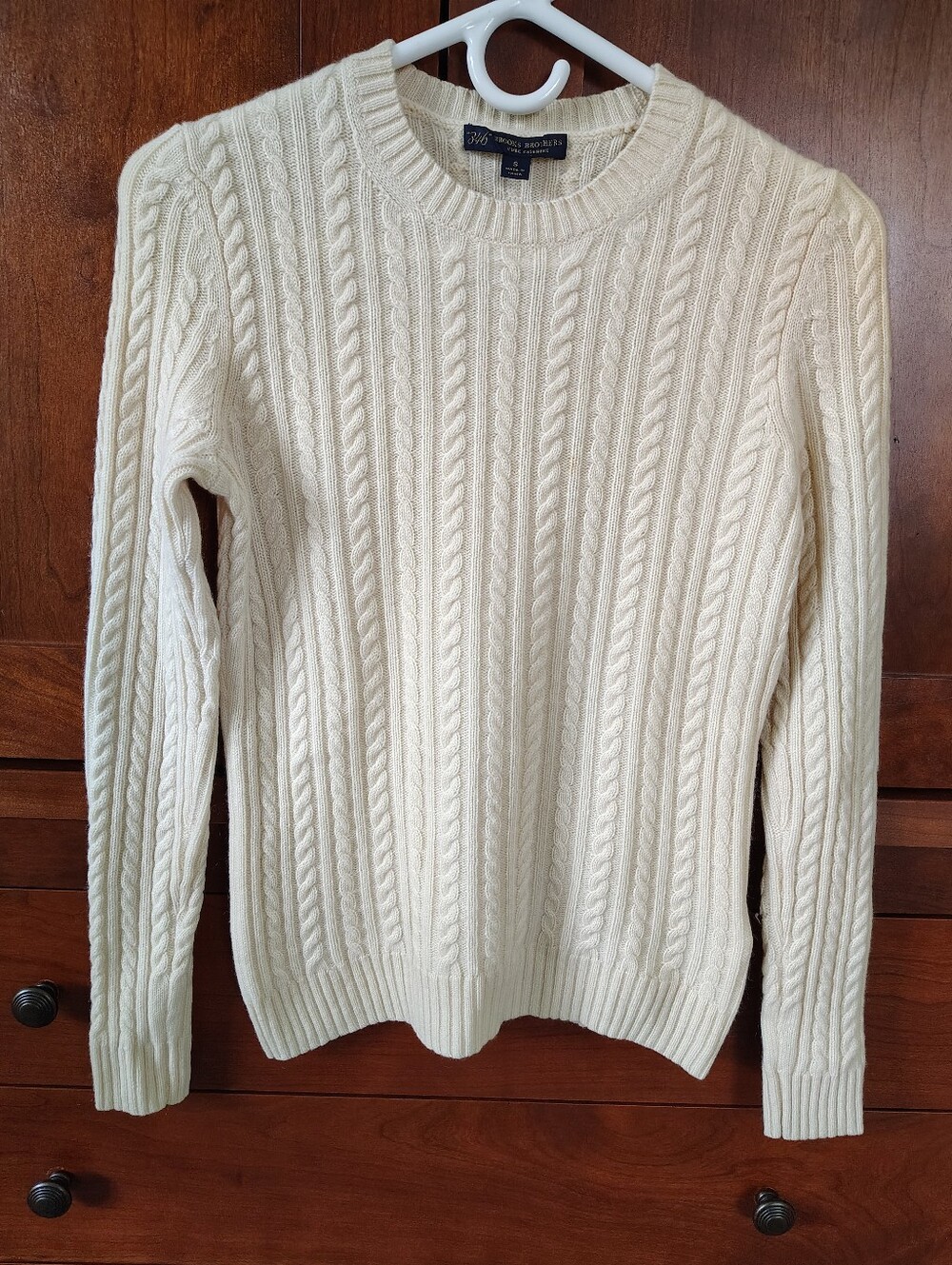 Brooks Brothers Cream Cashmere Cable Knit Sweater Size S Flaws